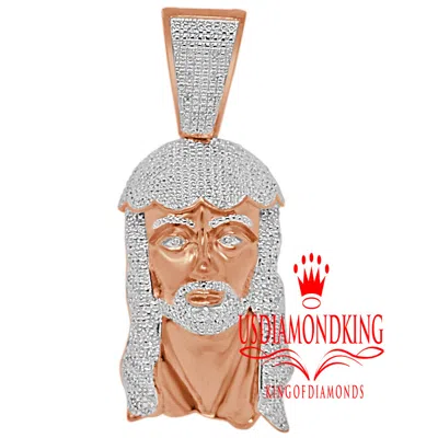 Pre-owned Us Diamond King 2.65'' Real Genuine Diamonds Jesus Face Piece Charm 10k Rose Gold Finish Pendent In Rose Gold/clear