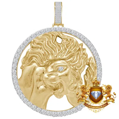 Pre-owned Us Diamond King 3d Big 2.75'' Genuine Sterling Silver Leo Lion Lucky Zodiac Sign Pendent Charm In Yellow Gold Over