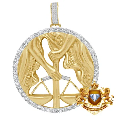 Pre-owned Us Diamond King 3d Xl 2.75'' Real Sterling Silver Libra Scales Lucky Zodiac Sign Pendent Charm In Yellow Gold Over