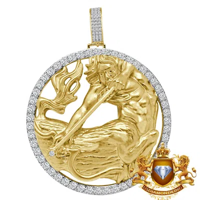 Pre-owned Us Diamond King 3d Xl 2.75'' Real Sterling Silver Sagittarius Archer Zodiac Sign Pendent Charm In Yellow Gold Over