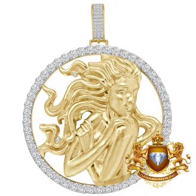 Pre-owned Us Diamond King 3d Xl 2.75'' Real Sterling Silver Virgo Lucky Zodiac Sign Custom Pendent Charm In Yellow Gold Over