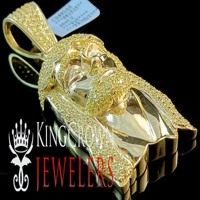 Pre-owned Us Diamond King .925 Sterling Silver Big Bold 3" Yellow Gold Tone Jesus Face Charm Pendant Men's In Yellow/canary