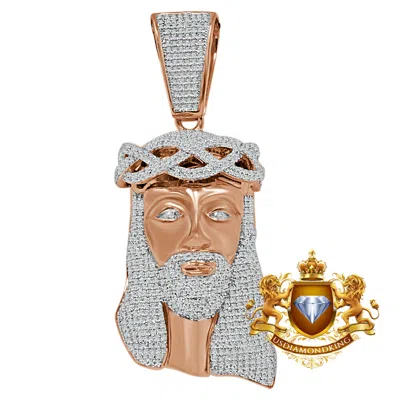 Pre-owned Us Diamond King Big 2.85'' Real Rose Gold Over Sterling Silver Jesus Piece Diamond Charm Pendent