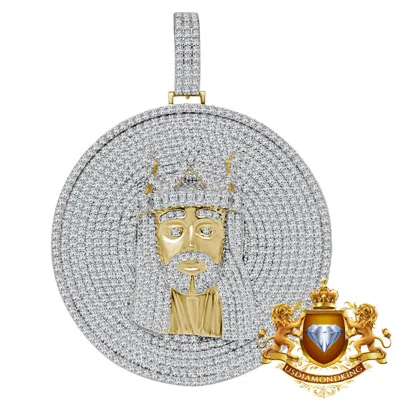Pre-owned Us Diamond King Big 2.85 '' Real Sterling Silver Jesus Face Piece Custom Pendant Charm Medallion In Yellow/clear