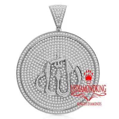Pre-owned Us Diamond King Big Xl 3'' Custom Piece Real White Gold Silver Allah God Pendant Charm Medallion
