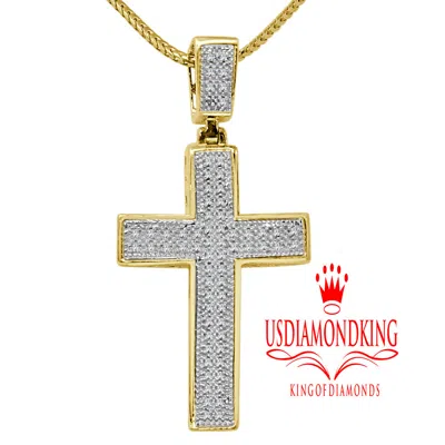Pre-owned Us Diamond King Genuine Authentic Diamond Cross Designer Pendent Charm 10k Yellow Gold Over 2'' In Gold/clear