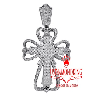 Pre-owned Us Diamond King Genuine Authentic Diamonds 10k White Gold Finish Designer Cross Charm Pendant In White/clear
