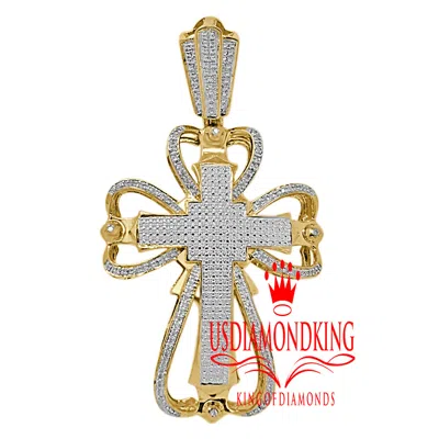 Pre-owned Us Diamond King Genuine Authentic Diamonds 10k Yellow Gold Finish Designer Cross Charm Pendant In Yellow/clear