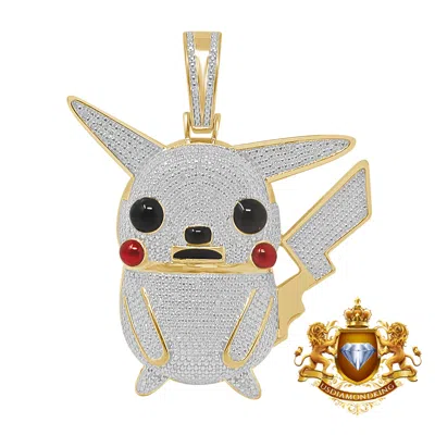 Pre-owned Us Diamond King Genuine Diamond 0.40 Cwt. Pikachu Charm 23 + Grams 10k Gold Over Pendent 2.25'' In Yellow Gold Finish