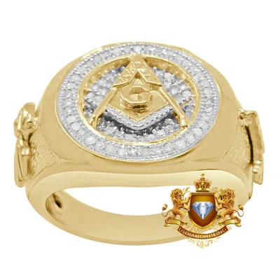Pre-owned Us Diamond King Genuine Diamond 0.50 Cwt Masonic Freemasonry Compass Gold Tone Men's Ring Band In H