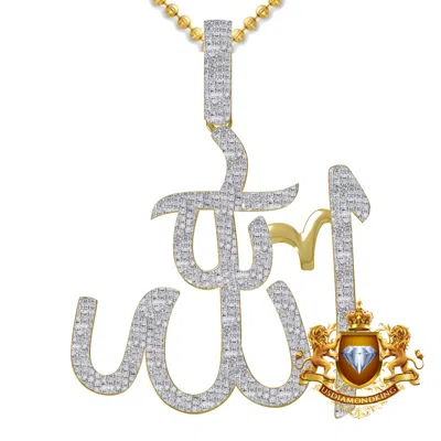 Pre-owned Us Diamond King Genuine Diamond 0.61 Cwt. Allah Muslim Arabic Pendent 10k Gold On Charm + Chain In Yellow Gold Finish