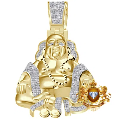 Pre-owned Us Diamond King Genuine Diamond 0.61 Cwt. Gautama Buddha Lord Buddhist Meditation Pendent Charm In Yellow Gold Finish