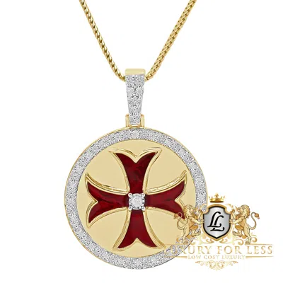 Pre-owned Us Diamond King Genuine Diamond 10k Gold Over Knight Templar Masonic Cross Enamel Pendent Charm In Yellow Gold Over