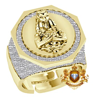 Pre-owned Us Diamond King Genuine Diamond 1.25 Cwt. Egyptian God Anubis Ankh Cross Pharaoh Men's Band Ring In Yellow