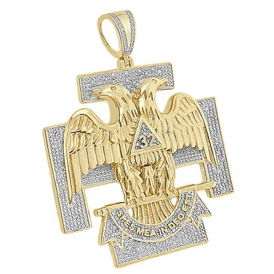 Pre-owned Us Diamond King Genuine Diamond 32 Degree Scottish Rite Masonic Freemason Pendent Charm 2.50'' In Yellow Gold Finish