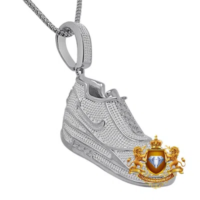 Pre-owned Us Diamond King Genuine Diamond Designer Shoe Pendant 2.10" Sneaker Charm 10k White Gold Finish In White/clear