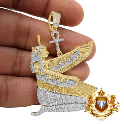 Pre-owned Us Diamond King Genuine Diamond Egyptian Sky Goddess God Isis Pendent Gold Over Ankh Cross Charm In Yellow Gold Finish