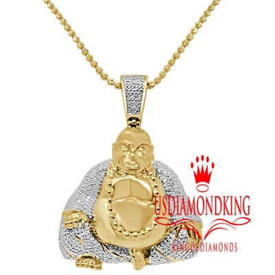 Pre-owned Us Diamond King Genuine Diamond Meditation Buddha Pendant 10k Yellow Gold Finish Charm Chain Set In Yellow/clear