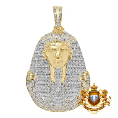 Pre-owned Us Diamond King Genuine Diamonds Egyptian King Tut Pharaoh Charm 10k Gold Over Pendent Big 2.75' In Yellow Gold Finish