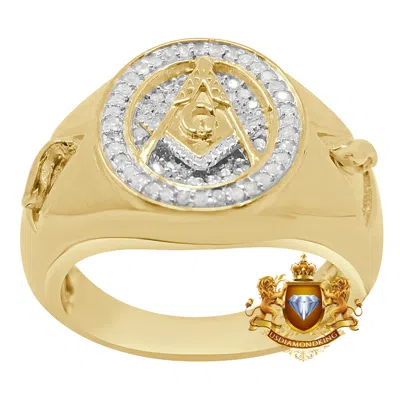 Pre-owned Us Diamond King Men's Genuine Diamond 0.50 Cwt Masonic Freemasonry Compass Gold Tone Ring Band In H