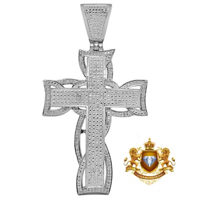 Pre-owned Us Diamond King Men's Genuine Natural Authentic Diamond White Tone Designer Cross Charm Pendant