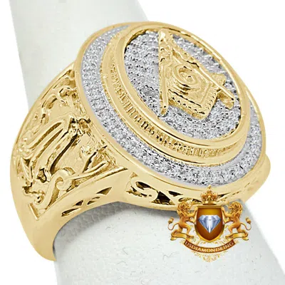 Pre-owned Us Diamond King Men's Real Diamond 0.50 Cwt. Masonic Freemason Compass 10k Gold On Ring Band In H