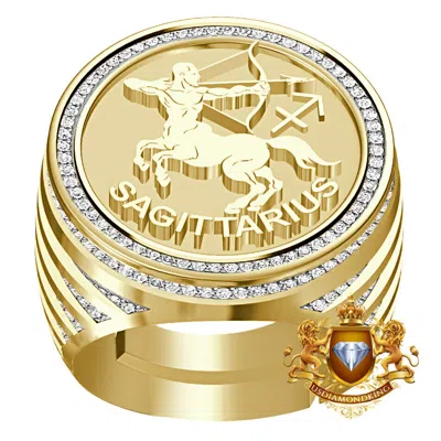 Pre-owned Us Diamond King Men's Real Genuine Diamond 1.00 Ct. Zodiac Sign Sagittarius Lucky Ring Band 24mm In Yellow