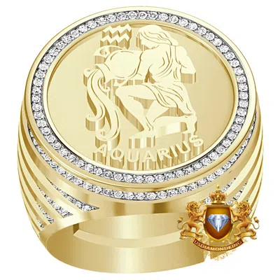 Pre-owned Us Diamond King Men's Real Genuine Diamond 1.00 Cwt. Zodiac Sign Aquarius Water Ring Band 24mm In Yellow