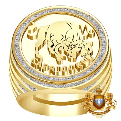 Pre-owned Us Diamond King Men's Real Genuine Diamond 1.00 Cwt. Zodiac Sign Capricorn Goat Lucky Ring Band In Yellow
