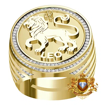Pre-owned Us Diamond King Men's Real Genuine Diamond 1.00 Cwt. Zodiac Sign Leo Lion Lucky Ring Band 24mm In Yellow