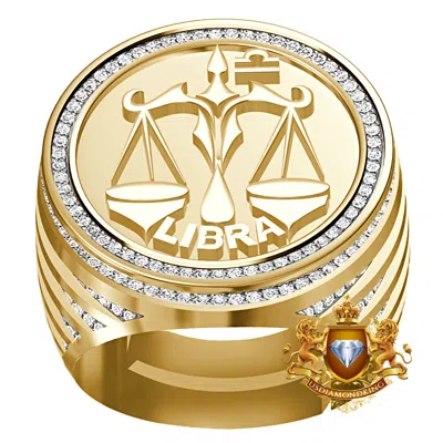 Pre-owned Us Diamond King Men's Real Genuine Diamond 1.00 Cwt. Zodiac Sign Libra Scales Lucky Ring Band In Yellow
