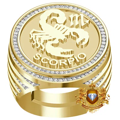 Pre-owned Us Diamond King Men's Real Genuine Diamond 1.00 Cwt. Zodiac Sign Scorpio Lucky Ring Band 24mm In Yellow
