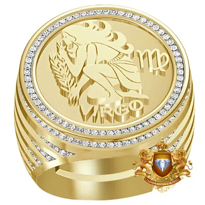 Pre-owned Us Diamond King Men's Real Genuine Diamond 1.00 Cwt. Zodiac Sign Virgo Maiden Lucky Ring Band In Yellow