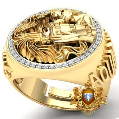 Pre-owned Us Diamond King Men's Real Genuine Diamond 10k Gold Finish Zodiac Sign Aquarius Water Ring Band In H