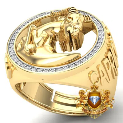 Pre-owned Us Diamond King Men's Real Genuine Diamond 10k Gold Finish Zodiac Sign Capricorn Goat Ring Band In H