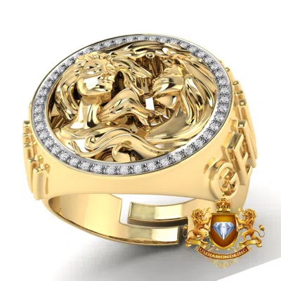 Pre-owned Us Diamond King Men's Real Genuine Diamond 10k Gold Finish Zodiac Sign Gemini Twins Ring Band In H