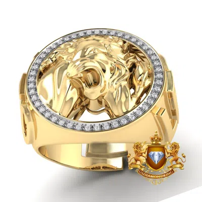 Pre-owned Us Diamond King Men's Real Genuine Diamond 10k Gold Finish Zodiac Sign Leo Lion Lucky Ring Band In H