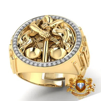 Pre-owned Us Diamond King Men's Real Genuine Diamond 10k Gold Finish Zodiac Sign Libra Scales Ring Band In H