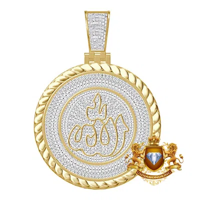 Pre-owned Us Diamond King Men's Real Genuine Diamond 1.20 Ct. Allah God Muslim Pendent Charm Medallion 2'' In Yellow Gold Finish