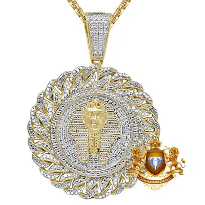 Pre-owned Us Diamond King Men's Real Genuine Diamond Egyptian Pharaoh King Tut Pendent Medallion Charm 2'' In Yellow Gold Finish