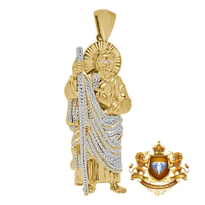 Pre-owned Us Diamond King Men's Real Genuine Diamond Saint Jude San Judas Tadeo Charm Gold Finish Pendent In Yellow Gold Finish