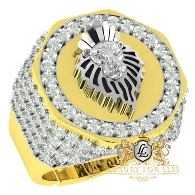 Pre-owned Us Diamond King Men's Real Genuine Natural Diamond 10k Gold Over Lion King Head Ring Custom Band In Yellow Gold Finish
