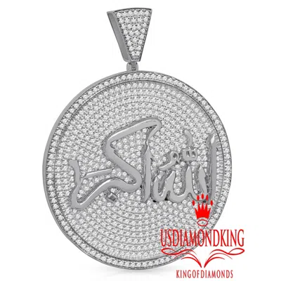 Pre-owned Us Diamond King Mens 10k White Gold On Silver Big 3'' Allau Akber Pendent Medallion Allah Charm