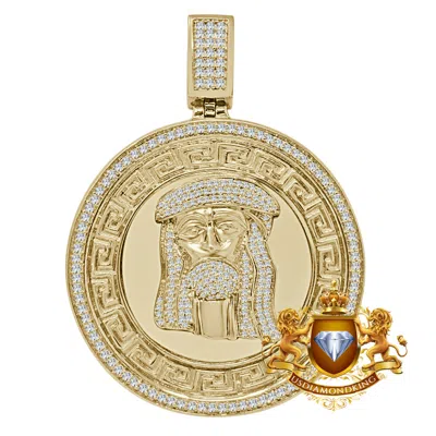 Pre-owned Us Diamond King Mens Big 2.65'' Real Yellow Gold Sterling Silver Greek Jesus Face Pendent Charm