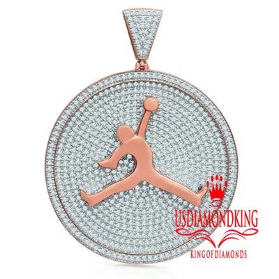 Pre-owned Us Diamond King Mens Big 3'' Real Rose Gold Over Pure Silver Jumpman Jorden Charm Custom Pendant