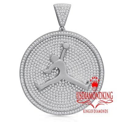Pre-owned Us Diamond King Mens Big Xl 3'' Real White Gold Over Silver Jumpman Jorden Charm Custom Pendant In White Gold/ Clear