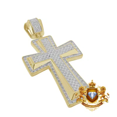 Pre-owned Us Diamond King Mens Real Diamond 0.85 Cwt. 10k Gold Over Jesus Cross Designer Charm Pendent 2'' In Yellow Gold Finish