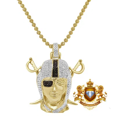 Pre-owned Us Diamond King Mens Real Diamond 10k Gold Finish Oakland Raiders Charm Sports Pendant Chain Set In Yellow Gold Finish