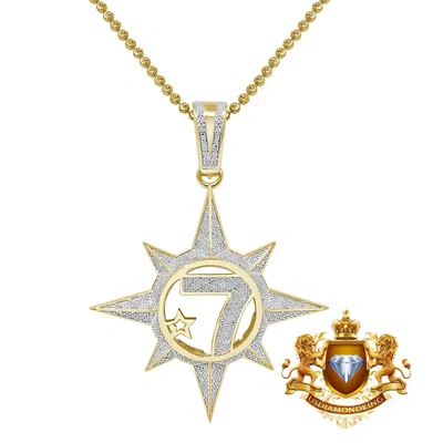 Pre-owned Us Diamond King Mens Real Diamond Five Percenter Nation Allah Pendent 10k Gold Over Charm +chain In Yellow Gold Finish
