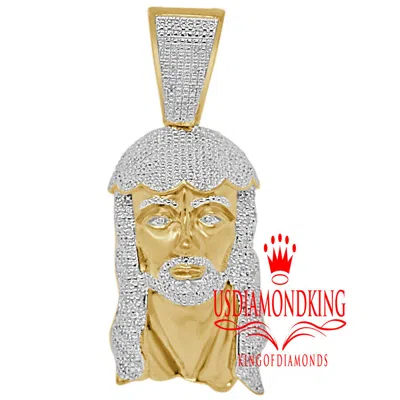 Pre-owned Us Diamond King Mens Real Diamonds Jesus Face Piece Charm 10k Yellow Gold Finish Pendent 2.65'' In Yellow/clear